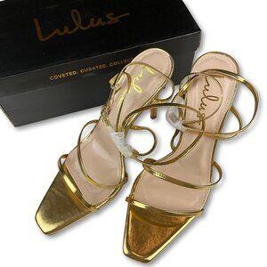 Lulus Sanga Metallic Gold Strappy Heels 7.5 New in Box